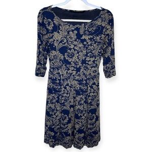 Peruvian Connection Blue Midi Quarter Sleeve Dress